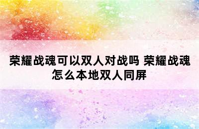 荣耀战魂可以双人对战吗 荣耀战魂怎么本地双人同屏